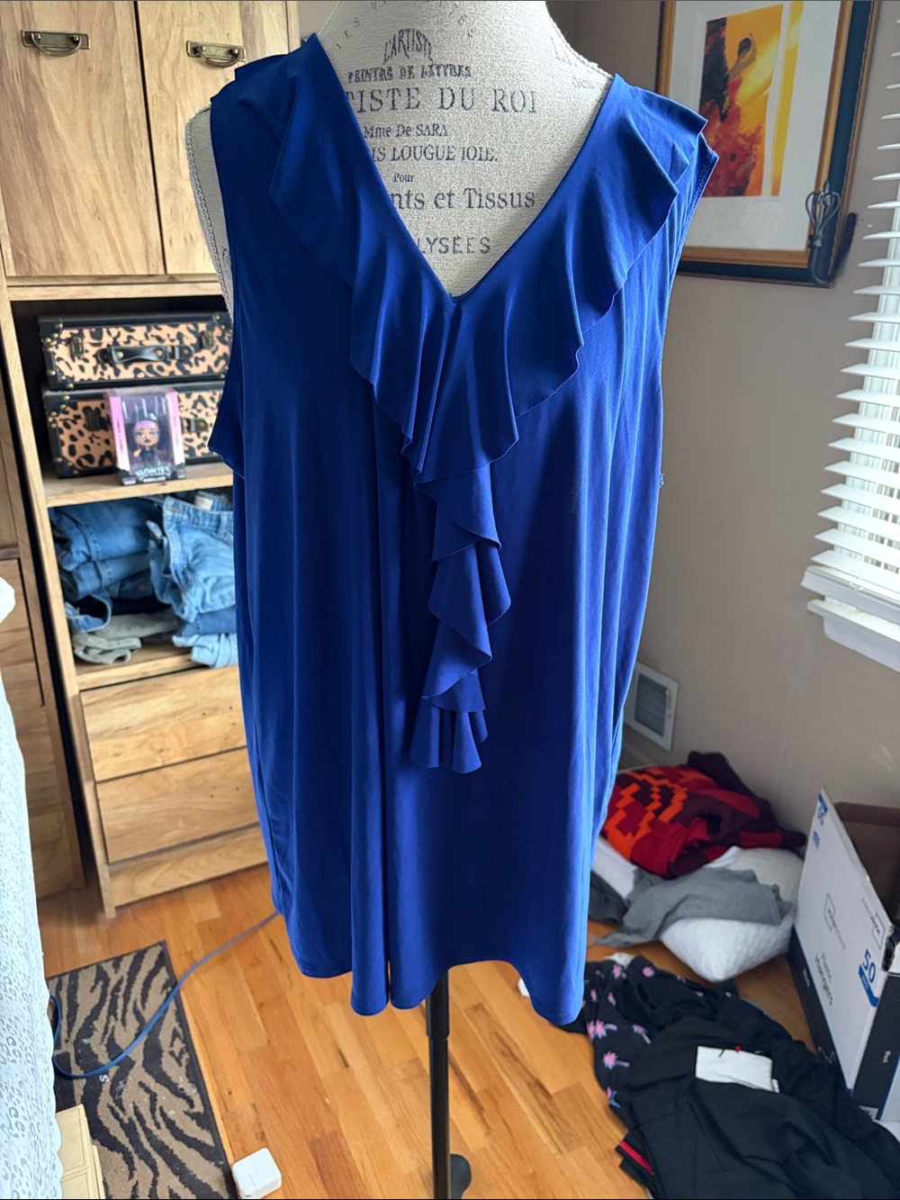 Sleeveless Elan + Grace Royal Blue Ruffle Front Top - 3X